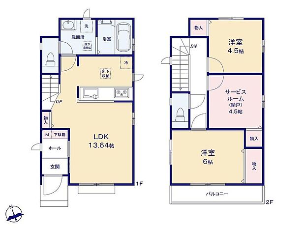 【2LDK+S】対面式キッチンでご家族のコミュニケーションが増える間取り♪
水周り集中設計で家事動線がスムーズです◎
全居室収納完備！納戸もあるので季節物の家電なども収納できます♪