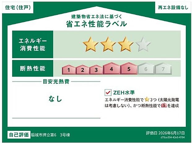 【【省エネ性能ラベル】】こちらの物件はZEH水準を満たした、省エネ性能に優れた物件です。 光熱費を抑えて暮らすことができるだけでなく、「熱の入りにくさ・逃げにくさ」という観点でも影響を受けにくい建物のため、長く快適にお過ごしいただけます♪
