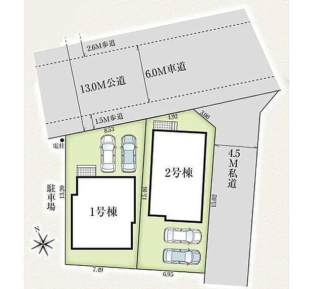 【全体区画図】開放感があり、陽当り・風通し良好です。また、四季折々の自然を感じられ、散歩やランニングを楽しめる環境が整っています。

