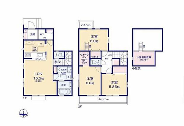 【3LDK】WICやロフト付きの収納豊富な間取り♪
家族と顔を合わせる機会が増えるリビングイン階段♪
2部屋から出入り可能な続きバルコニーでお洗濯も快適◎