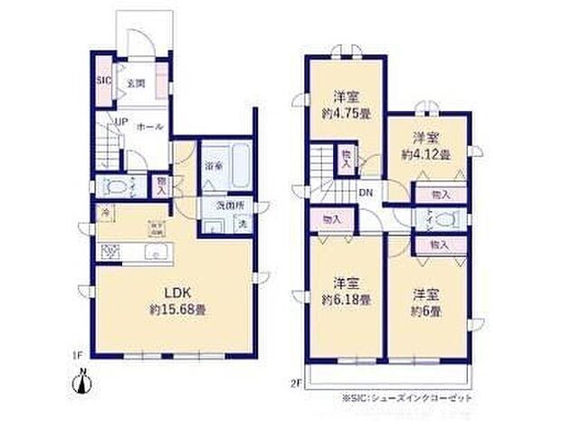 【4LDK】広々15.68帖のLDK!対面キッチンからはLDK全体を見渡せます♪キッチンと洗面所が近く洗濯物を洗っている間にご飯の下ごしらえなど効率的な家事動線の間取り設計◎
