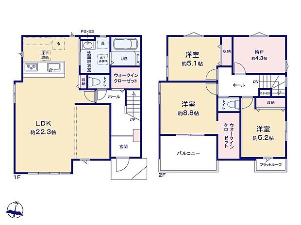 (1号棟)、価格4499万円、3LDK+S、土地面積121.39m2、建物面積106.39m2