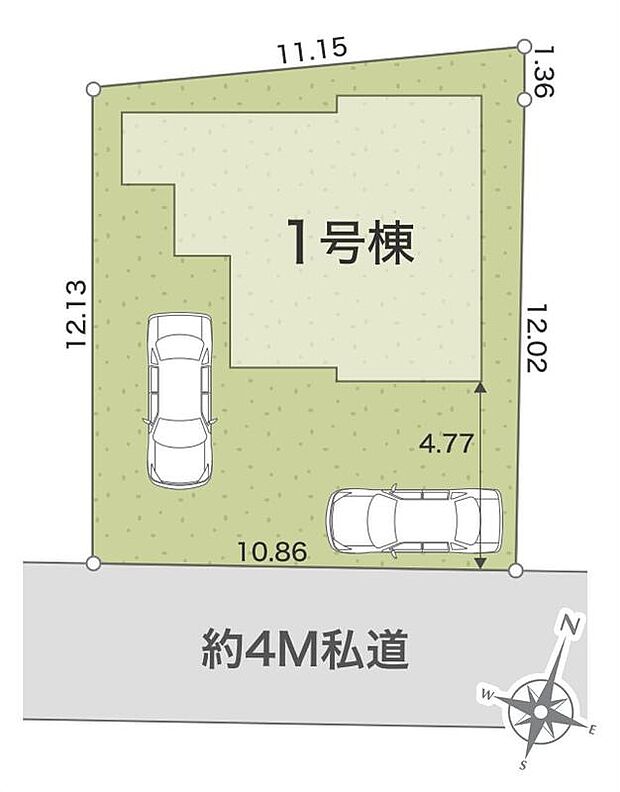 ≪全体区画図≫
駐車2台可能（車種による）！急な来客時や、ご家族の自転車スペースとしても大活躍♪