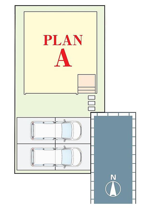 ≪全体区画図≫
駐車2台可能（車種による）！急な来客時や、ご家族の自転車スペースとしても大活躍♪