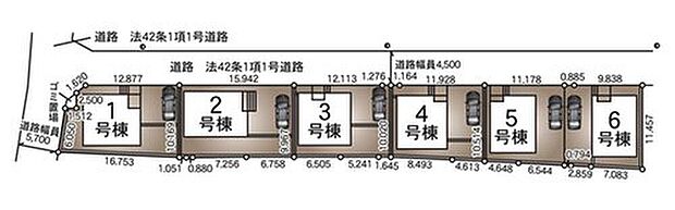 ≪全体区画図≫
全棟南向き!カースペース1台分!