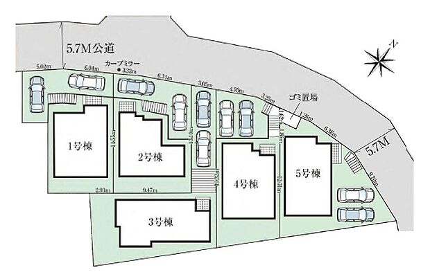 ≪全体区画図≫
駐車2台可能（車種による）！急な来客時や、ご家族の自転車スペースとしても大活躍♪