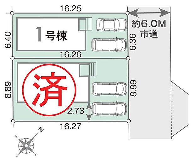 ≪全体区画図≫
駐車2台可能（車種による）！急な来客時や、ご家族の自転車スペースとしても大活躍♪