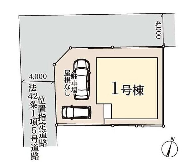 ≪全体区画図≫
開放感のある角地物件♪
駐車2台可能（車種による）！急な来客時や、ご家族の自転車スペースとしても大活躍♪
