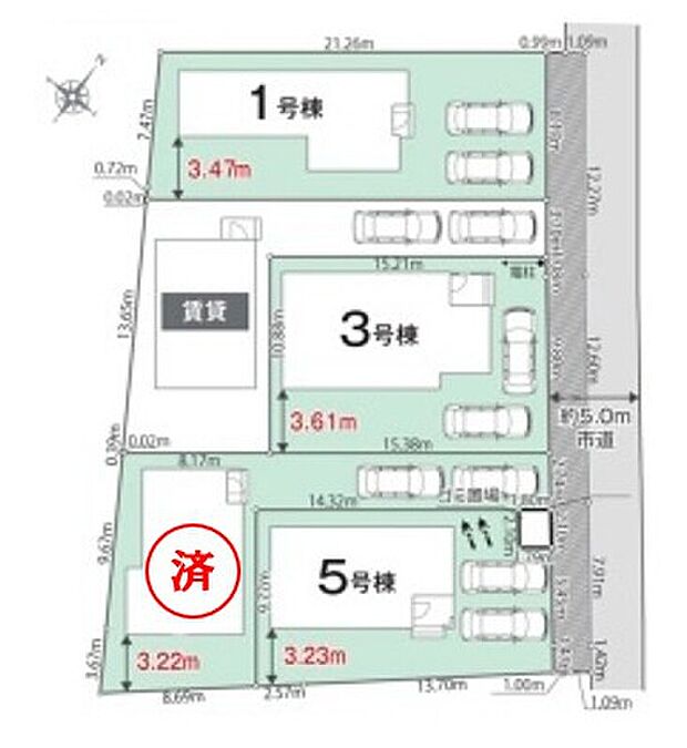 ≪全体区画図≫
駐車2台可能（車種による）！急な来客時や、ご家族の自転車スペースとしても大活躍♪