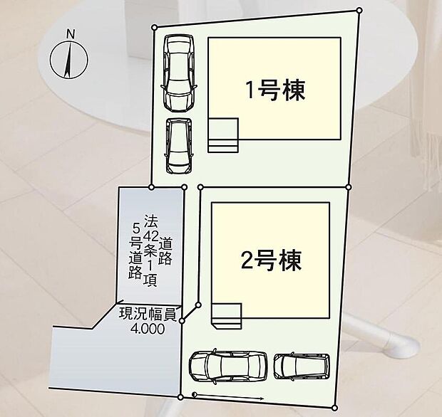 ≪全体区画図≫
駐車2台可能(車種による)!急な来客時や、ご家族の自転車スペースとしても大活躍♪