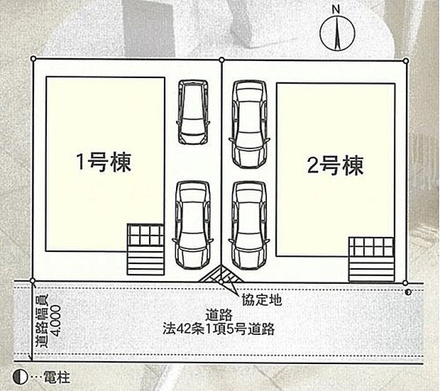≪全体区画図≫
駐車2台可能(車種による)!急な来客時や、ご家族の自転車スペースとしても大活躍♪