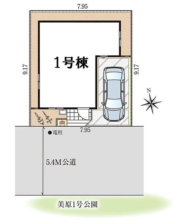≪全体区画図≫
南前面道路で陽当たり良好♪
カースペース1台分！前面道路が広いので、駐車もラクラクですね！