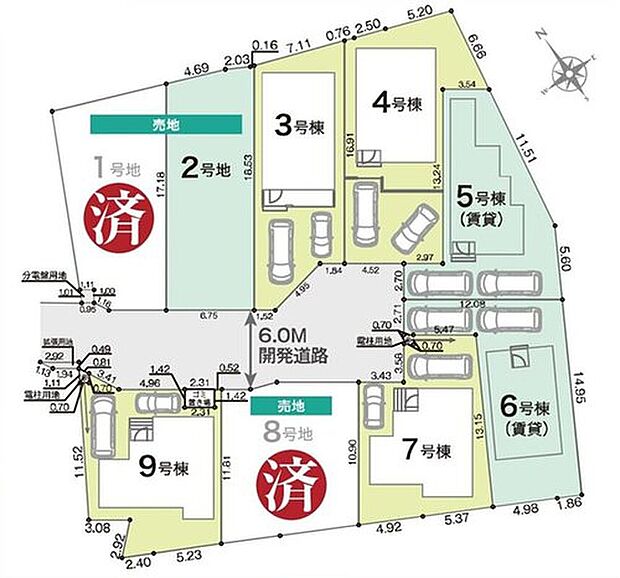 ≪全体区画図≫
駐車2台可能（車種による）！急な来客時や、ご家族の自転車スペースとしても大活躍♪