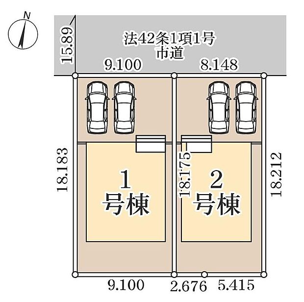 ≪全体区画図≫駐車2台可能(車種による)!急な来客時や、ご家族の自転車スペースとしても大活躍♪