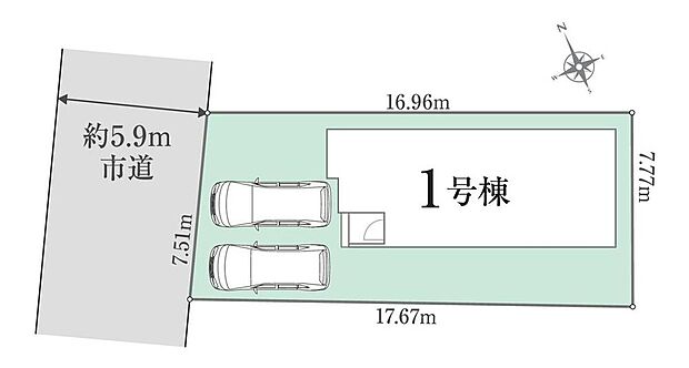≪全体区画図≫
駐車2台可能（車種による）！急な来客時や、ご家族の自転車スペースとしても大活躍♪
前面道路が広いので、駐車もラクラクですね！