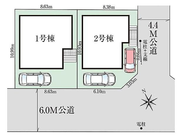 ≪全体区画図≫駐車1~2台可能(号棟・車種による)!急な来客時や、ご家族の自転車スペースとしても大活躍♪前面道路が広いので、駐車もラクラクですね!