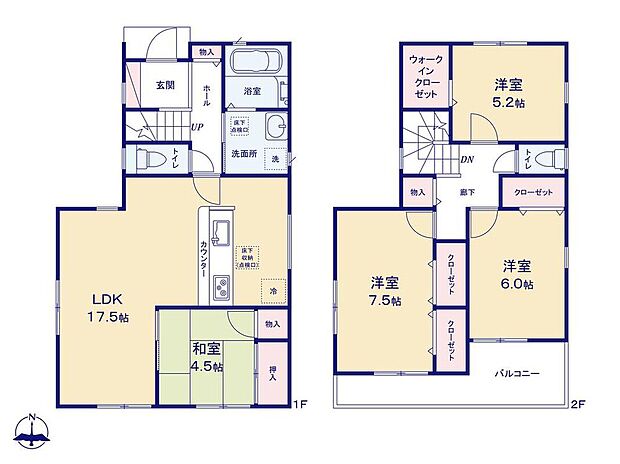 【4LDK】LDKは17帖、ホッとできる寛ぎの和室付きプラン♪
収納力のあるWIC付き！