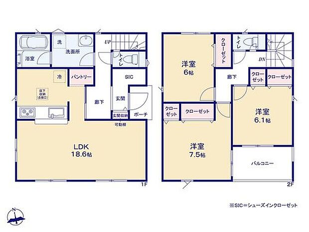 【3LDK】家族が集うLDKはゆとりの18帖超！あると嬉しいパントリー付き！
SICは趣味のアウトドア用品やベビーカー等の収納にも便利です！