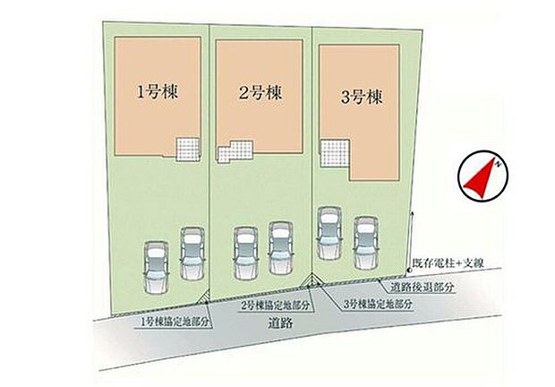 【≪全体区画図≫】駐車2台可能(車種による)!急な来客時や、ご家族の自転車スペースとしても大活躍♪