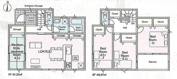 【4LDK】明るい全居室南向き、ホッとできる寛ぎの和室付きプラン♪
LDKに便利な収納もあります！