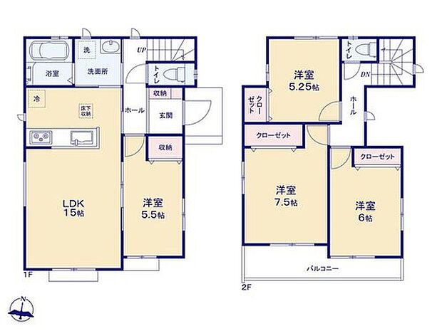 【4LDK】家事のしやすい水廻り集中設計！
ワイドバルコニーはお洗濯やお布団干しがラクラク♪