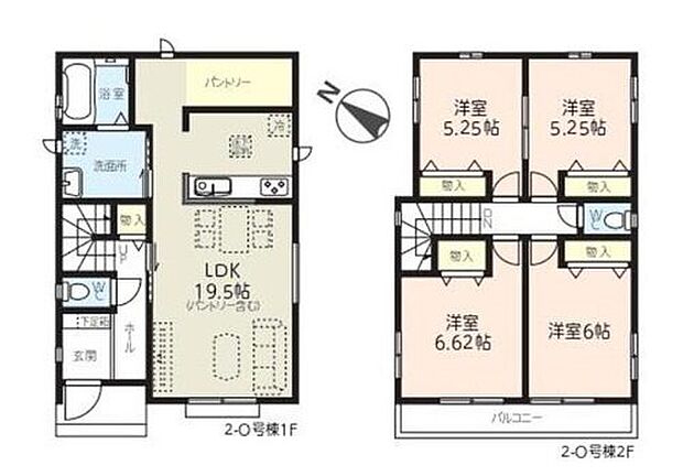 【4LDK】LDKはゆとりの19帖、便利な大型パントリー付き！
プライベート空間は2階に配したプランです！