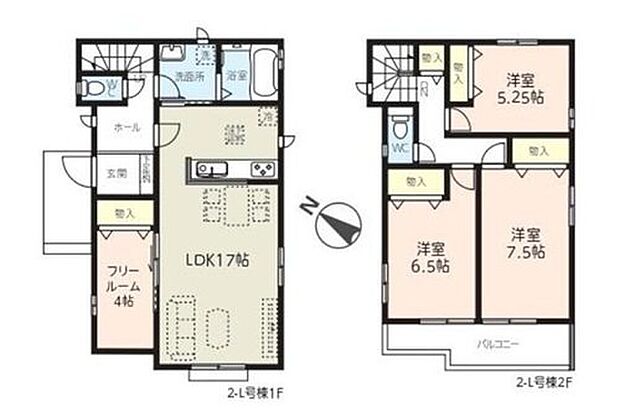 【3LDK+S】リビングに隣接して、便利に使えるフリールームがあるプラン♪
家事のしやすい水廻り集中設計です！