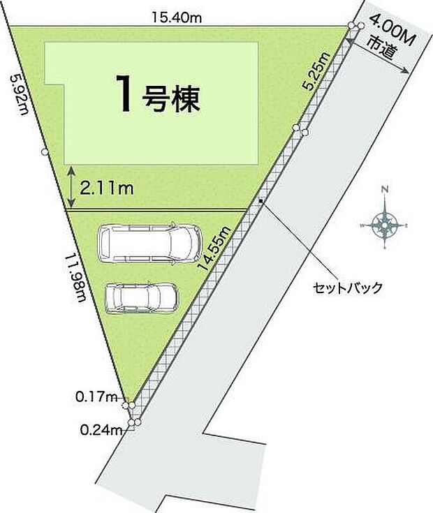 【全体区画図】駐車2台可能（車種による）！急な来客時や、ご家族の自転車スペースとしても大活躍♪