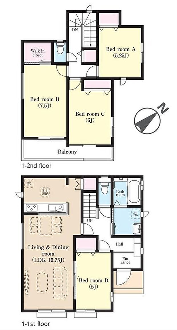 【4LDK】主寝室に、収納力のあるWIC付きです！
階段下、2階ホールの物入もあると助かるスペースです！