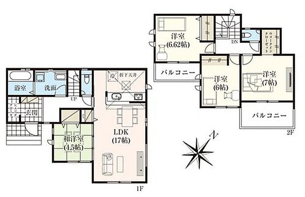 【4LDK】ホッとできる寛ぎの和室付きプラン♪
WIC・SC・リビング物入等、収納が充実しています！