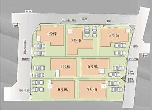 【全体区画図】駐車2台可能（車種による）！急な来客時や、ご家族の自転車スペースとしても大活躍♪