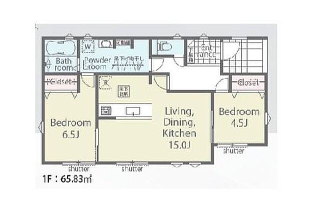【2LDK】生活のしやすい平屋住宅！
お掃除ラクラク全居室フローリングプラン♪
ランドリールームには便利な吊り下げ物干しがついています！
