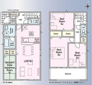 家事のしやすい水廻り集中設計、ホッとできる寛ぎの和室付きプラン♪
インナーバルコニーは急な雨でも安心ですね 