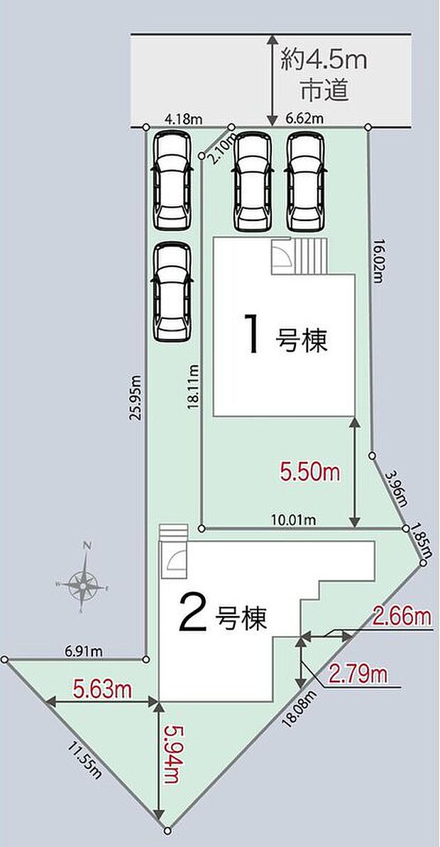 【全体区画図】駐車2台可能(車種による)!急な来客時や、ご家族の自転車スペースとしても大活躍♪
広々敷地で家庭菜園も可能な物件です!