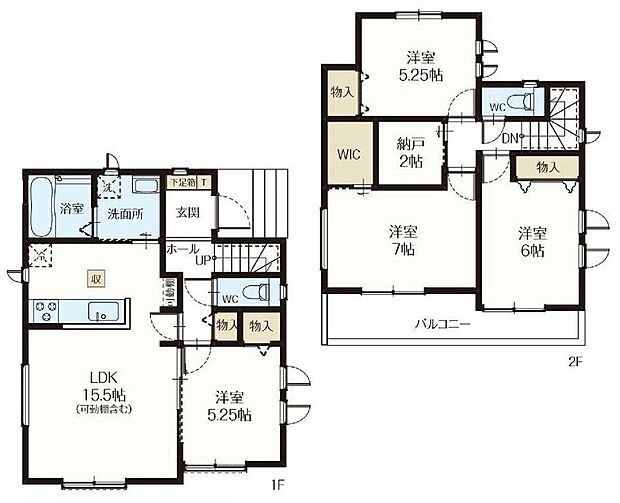 【4LDK+S】家事のしやすい水廻り集中設計！
2帖の納戸、WIC、リビング可動棚等、収納が充実しています！