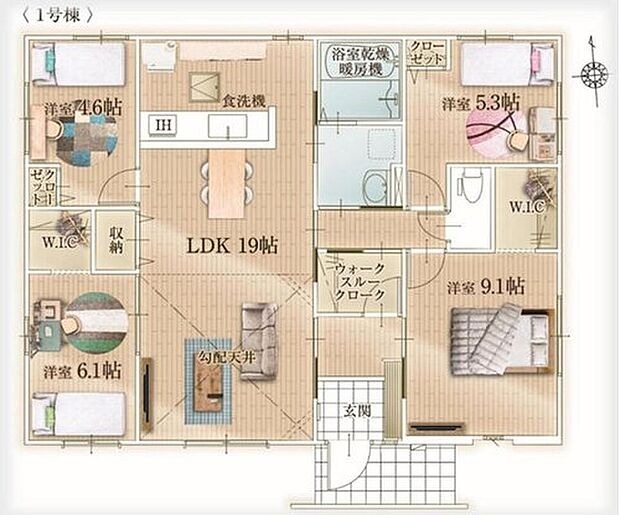 【4LDK】生活導線の良い平屋住宅♪
WICが2ヶ所、玄関には便利なウォークスルークロークもあります!