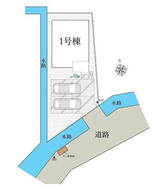 【全体区画図】駐車2台可能(車種による)!急な来客時や、ご家族の自転車スペースとしても大活躍♪