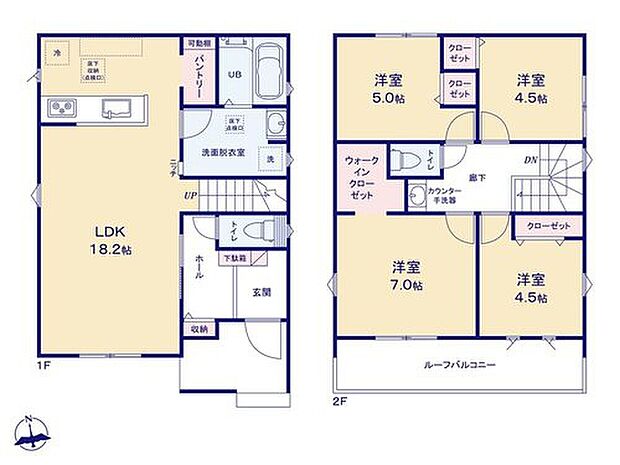 【4LDK】家事のしやすい水廻り集中設計!家族のコミュニケーションがとりやすいリビングイン階段!
キッチン横に便利なパントリー付き!主寝室には大型WICもあり、収納には困りませんね!