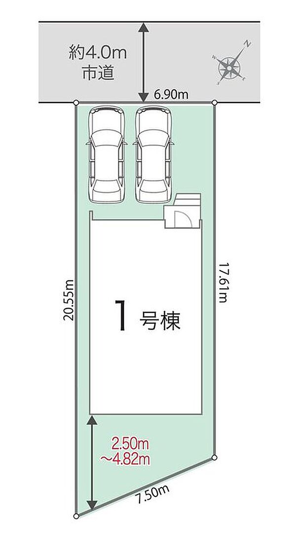 【全体区画図】駐車2台可能（車種による）！急な来客時や、ご家族の自転車スペースとしても大活躍♪