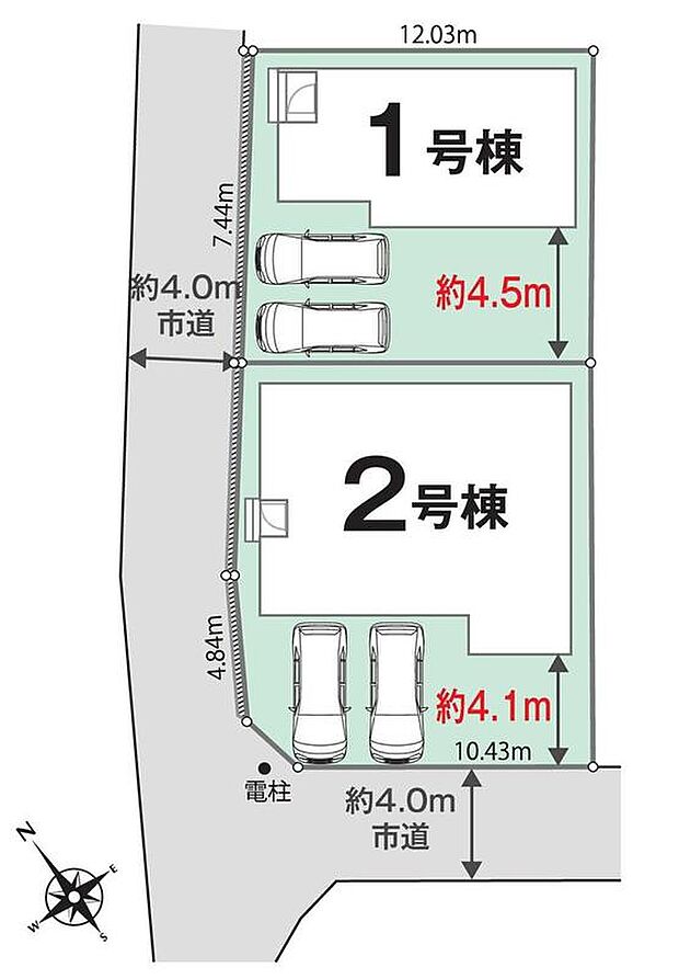 【全体区画図】駐車2台可能(車種による)!急な来客時や、ご家族の自転車スペースとしても大活躍♪