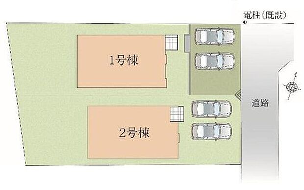 【区画図】駐車2台可能(車種による)!急な来客時や、ご家族の自転車スペースとしても大活躍♪