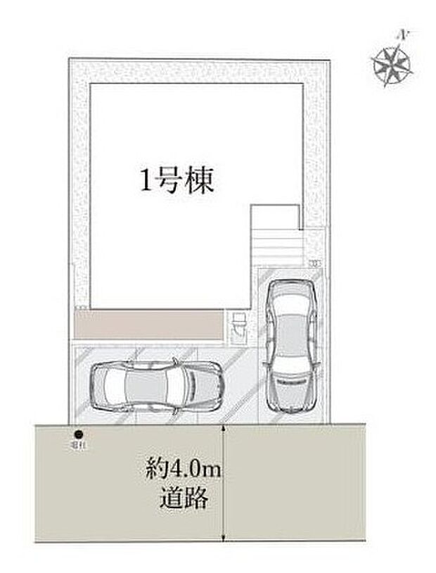 【全体区画図】南前面道路で陽当たり良好♪
駐車2台可能（車種による）！急な来客時や、ご家族の自転車スペースとしても大活躍♪