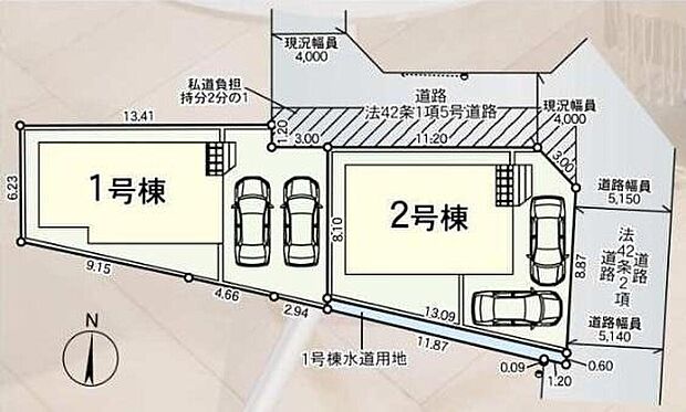 【全体区画図】駐車2台可能（車種による）！急な来客時や、ご家族の自転車スペースとしても大活躍♪