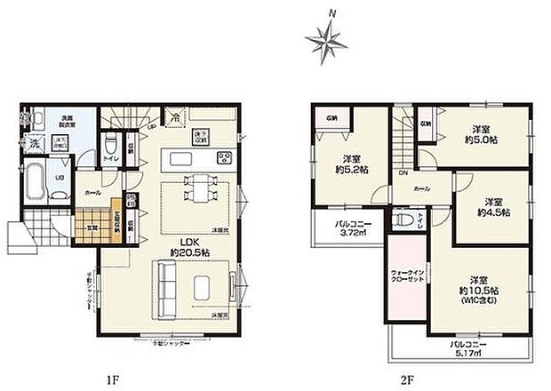 (1号棟)、4LDK、土地面積102.86m2、建物面積102.9m2

