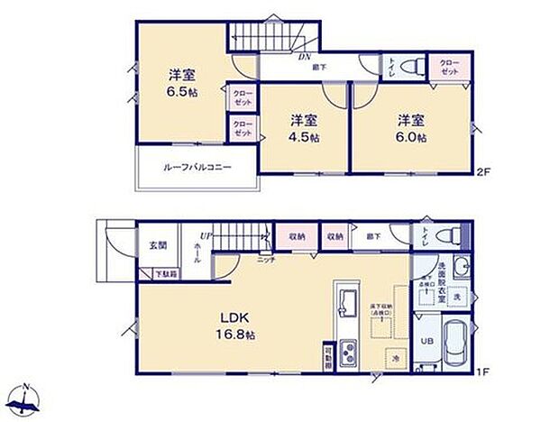 (1号棟)、3LDK、土地面積105.07m2、建物面積83.63m2