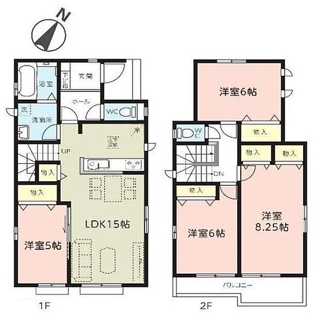 【4LDK】●リビング階段ですので自然と家族の集まる憩いの空間になります
●効率的でストレスのない家事動線。水回りが集中しており、移動がスムーズです♪
●２部屋から出入りできるバルコニー♪