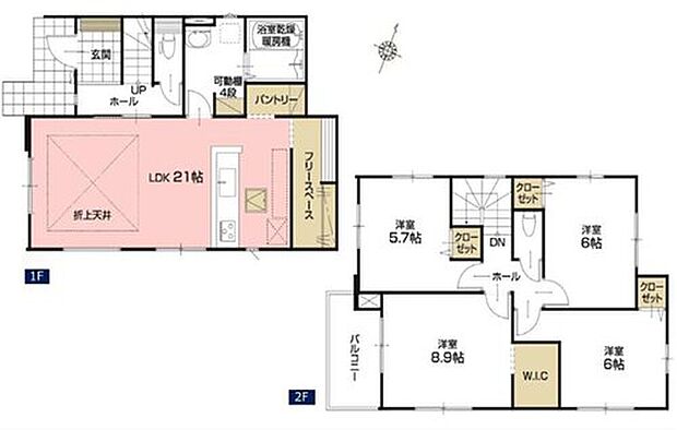 【4LDK】●常備食のストックや家電の収納に役立つパントリー付
●効率的でストレスのない家事動線。水回りが集中しており、移動がスムーズです♪
●増えがちな衣類やバッグなどを効率よく収納できるWIC！