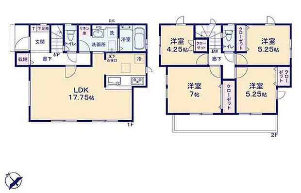 【4LDK】●水回りが集中しており家事動線の良い間取り♪
●洗面スペースにはリネン庫付き♪
●便利な玄関ホール収納を完備♪ベビーカーやアウトドア用品などの収納も可能です♪