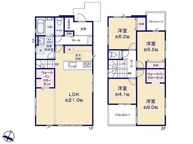 【4LDK】●大容量のWクローゼット2箇所+土間収納を完備♪
●水回りが集中しており家事動線の良い間取り♪
●家族間のコミュニケーションが自然とうまれるリビング階段♪