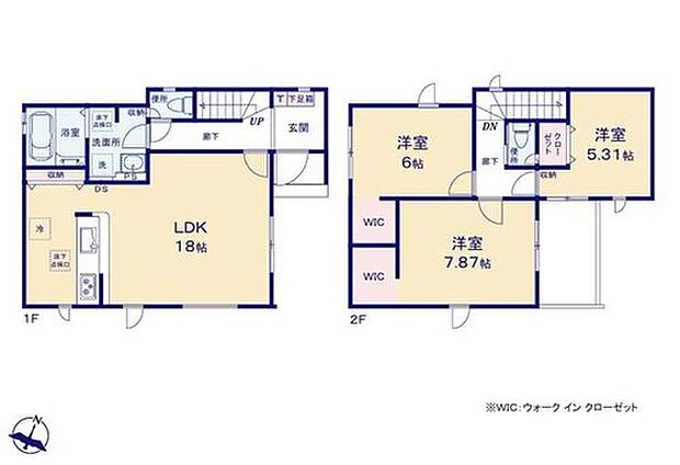 【3LDK】●LDKはゆとりの１８帖♪
●水回りが集中しており家事動線の良い間取り♪
●ウォークインクローゼットを２か所完備！増えがちな衣類やバッグなどを効率よく収納できます！